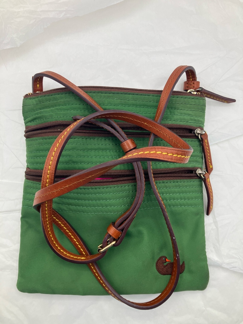 Dooney & Bourke Green Nylon Crossbody with Brown Leather Trim - Picture 8 of 10